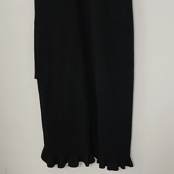 ALC Kellam Black Ribbed Cold Shoulder Ruffle Trim Stretch Knit Midi Dress Large - Picture 13 of 16